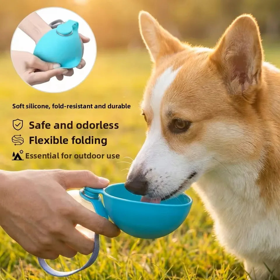 2-in-1 Stainless Steel Dog Water Bottle with Removable Silicone Bowl — 285ml