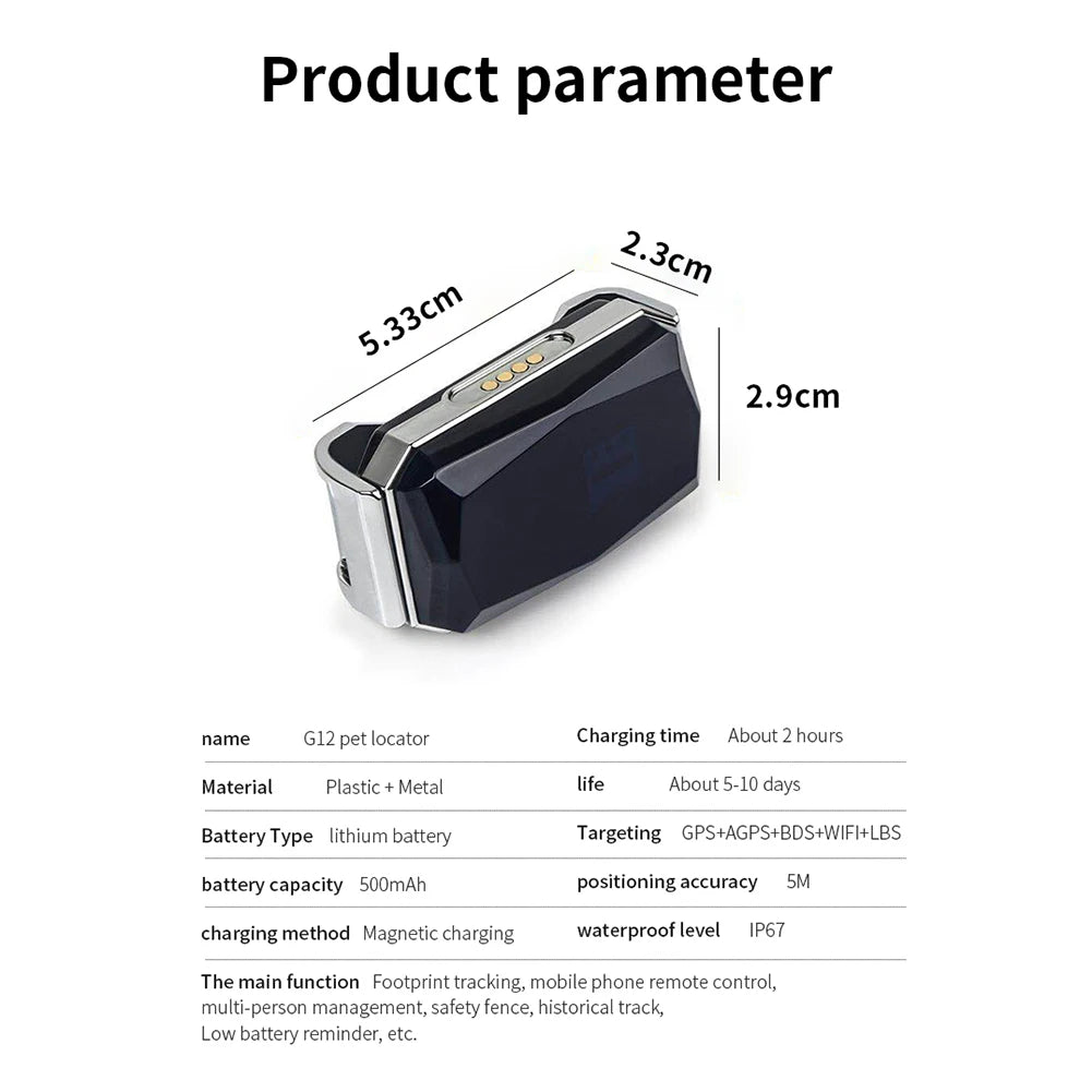 G12 IP67 GPS Tracker for Pets, Kids & Elderly — Up to 10-Day Battery