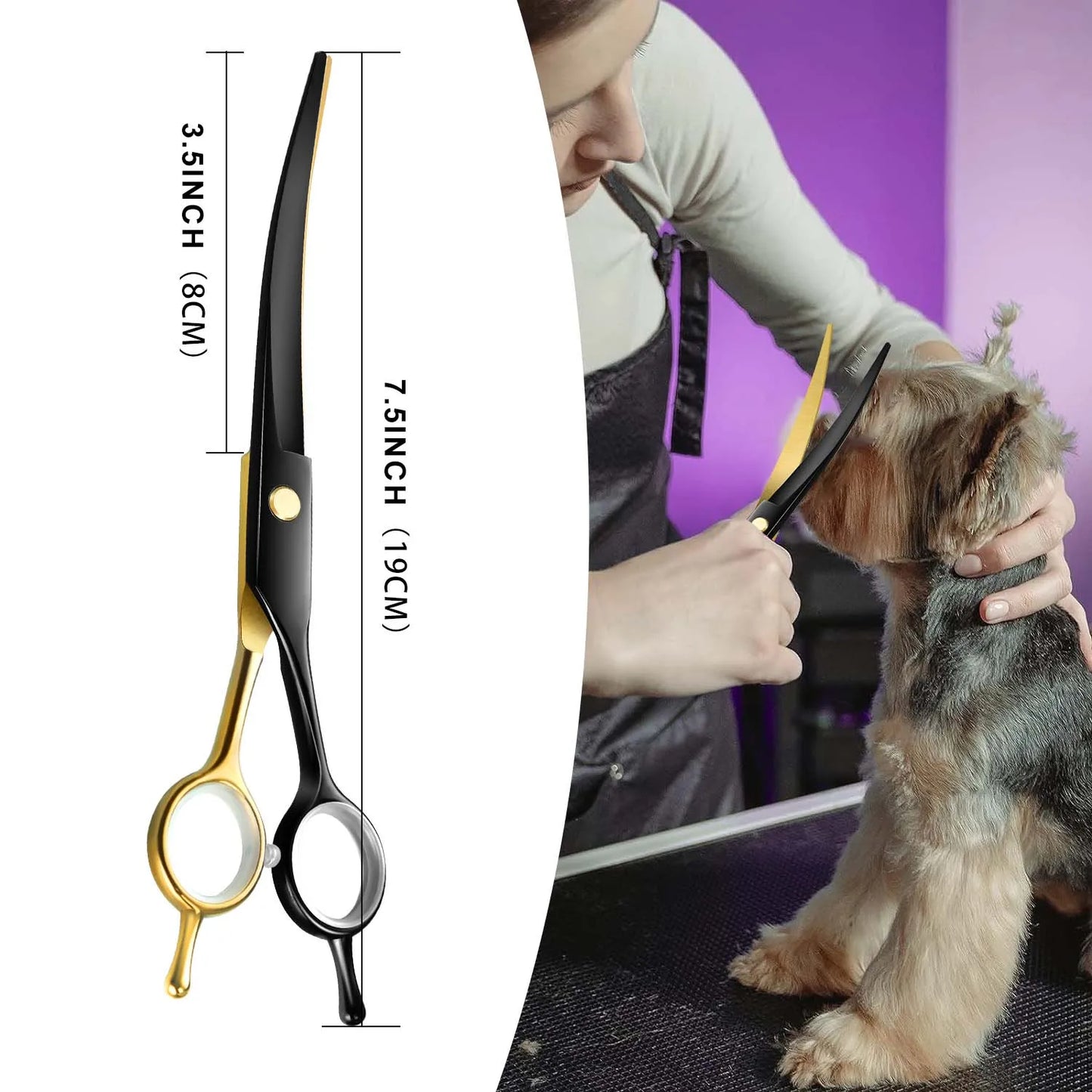 7.5" Professional Curved Grooming Scissors for Dogs & Cats