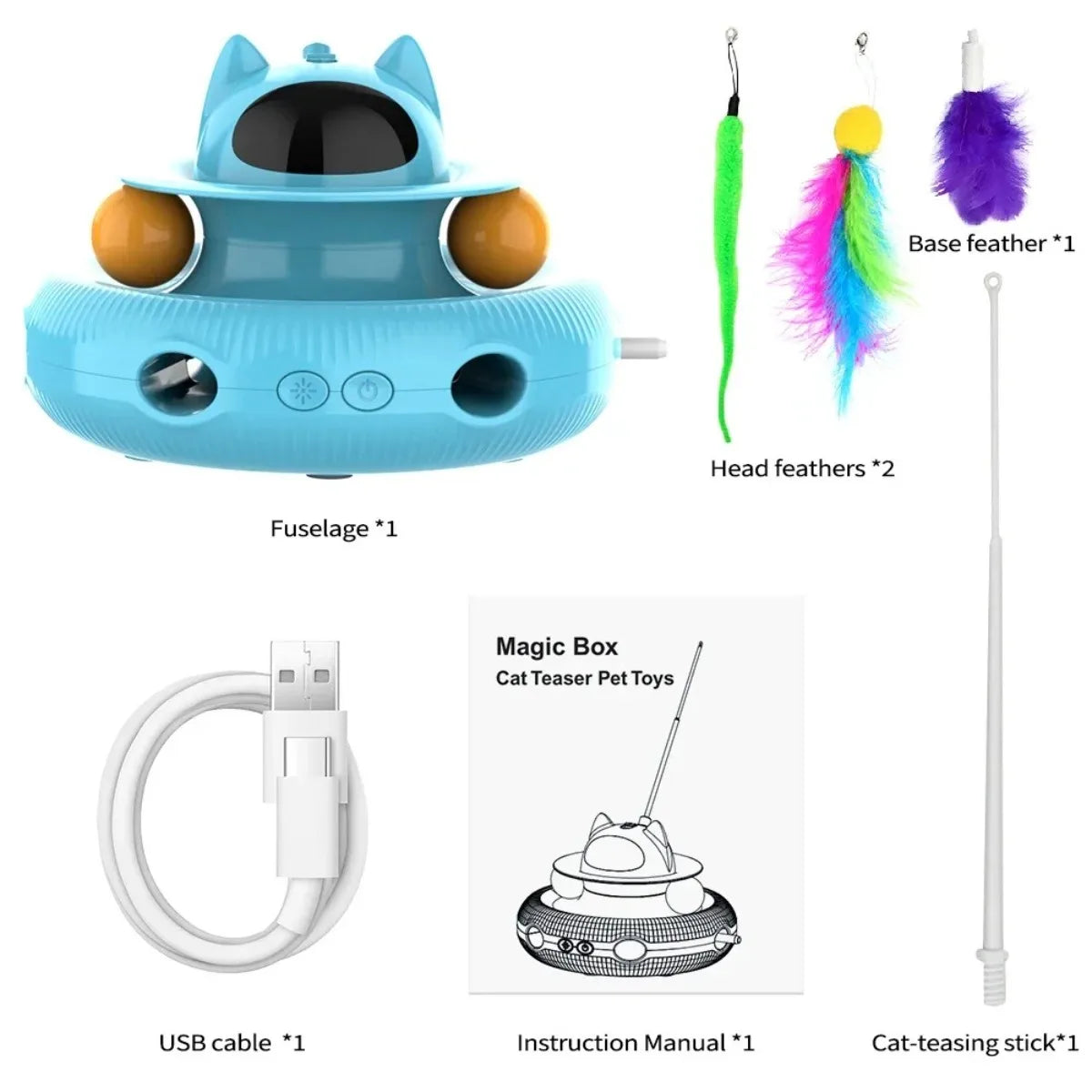 Jouet interactif intelligent 4-en-1 pour chat avec laser, plumes et balles de piste