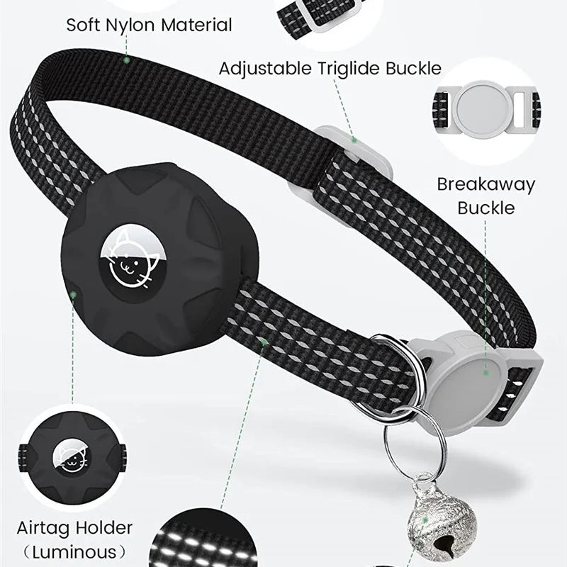 Support de collier pour animaux de compagnie avec design réfléchissant - Étui AirTag en silicone avec clochette
