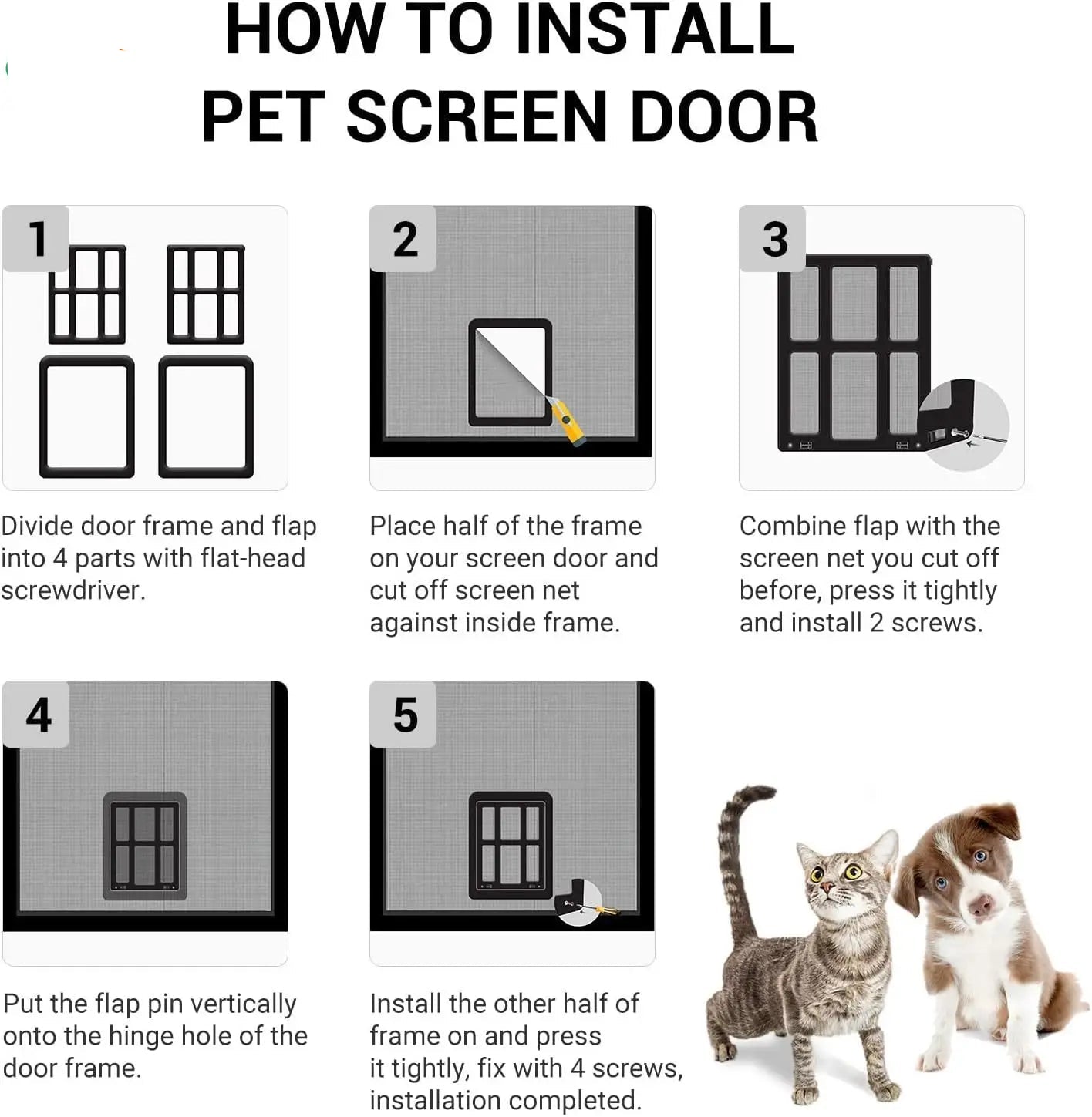 Dog Door for Sliding Screen - 11"x13" Lockable Magnetic Pet Door