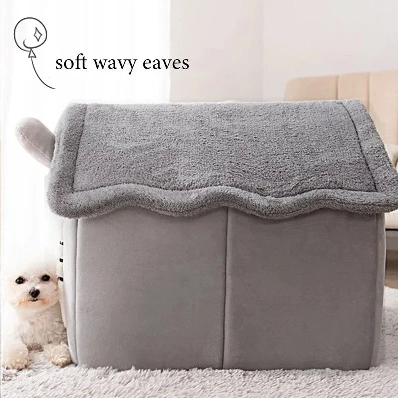 Foldable Plush Pet House for Cats & Small Dogs