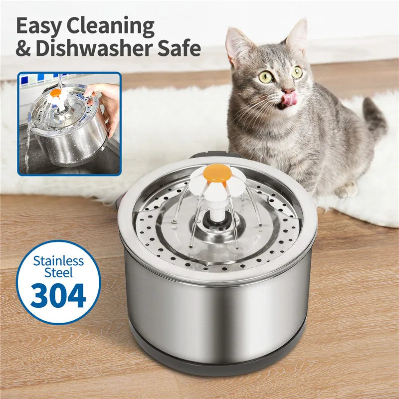 Fontaine à Boire Automatique 2L Avec Filtre Fontaine à Boire pour Animaux en Acier Inoxydable Distributeur d'Eau pour Chiens et Chats