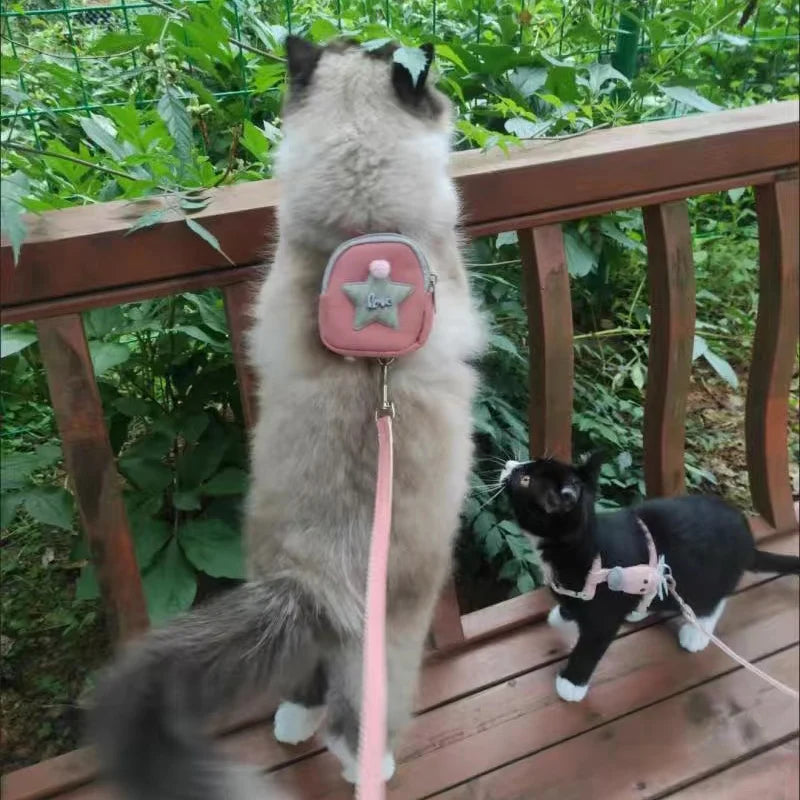 Cartoon Print Cat & Dog Harness with Leash Set and Snack Bag