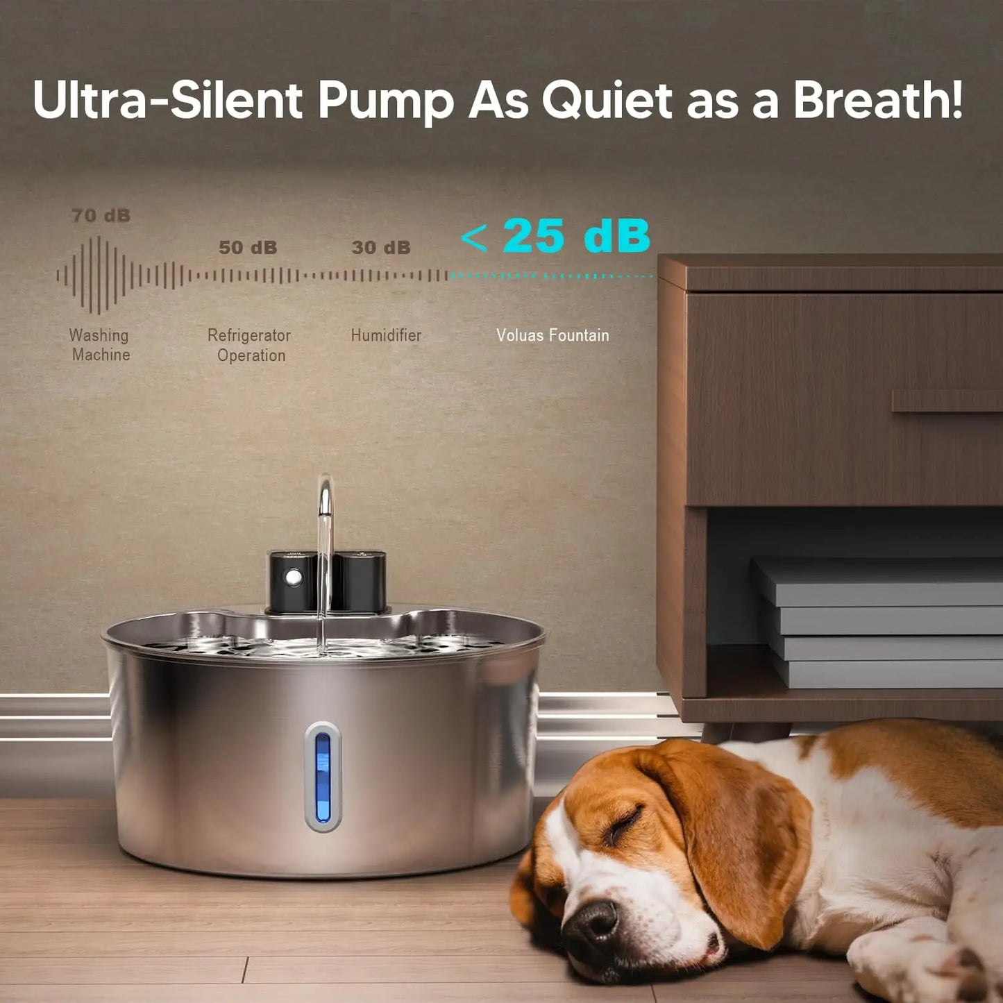 Fontaine à eau sans fil en acier inoxydable de 7 L pour chat — Sans fil intérieur