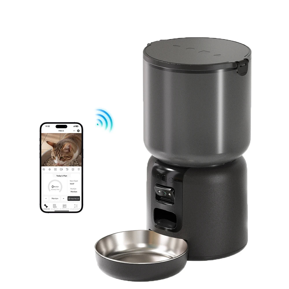 4L Cat Automatic Feeder With Camera Video Pet Feeder Support 2.4G And 5G Network Cat Food Distributor With Night Vision Function