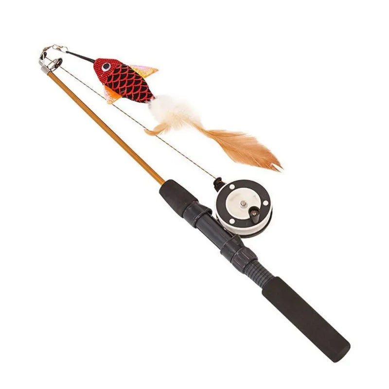 Canne à pêche rétractable pour chat - Baguette télescopique avec plume et leurre de poisson