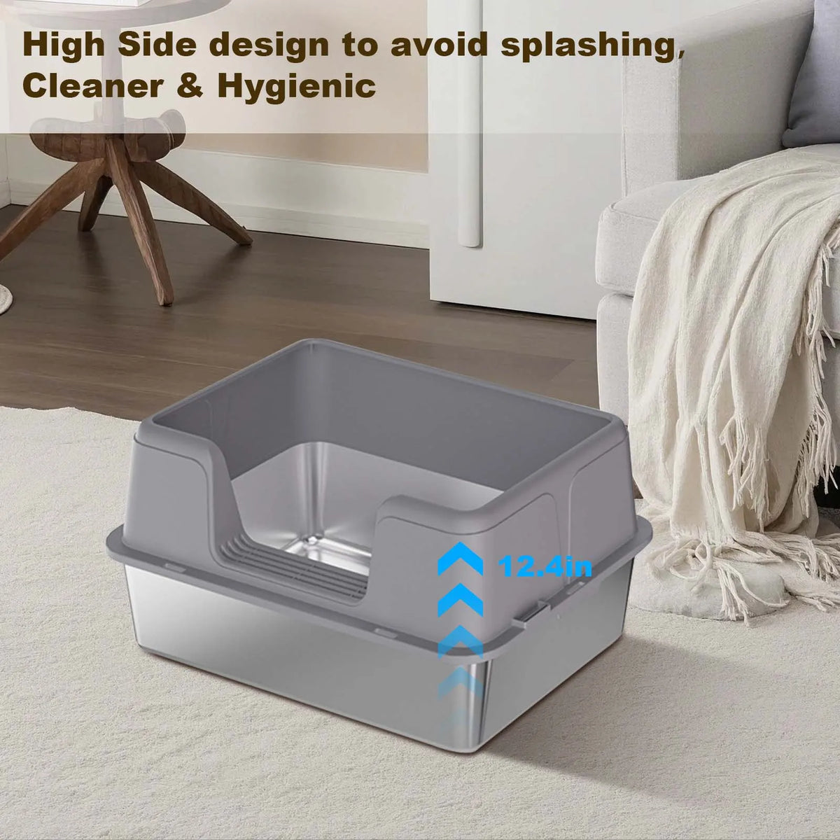 Stainless Steel Semi-Enclosed Cat Litter Box | High Sides | Anti-Splash | 3 Sizes