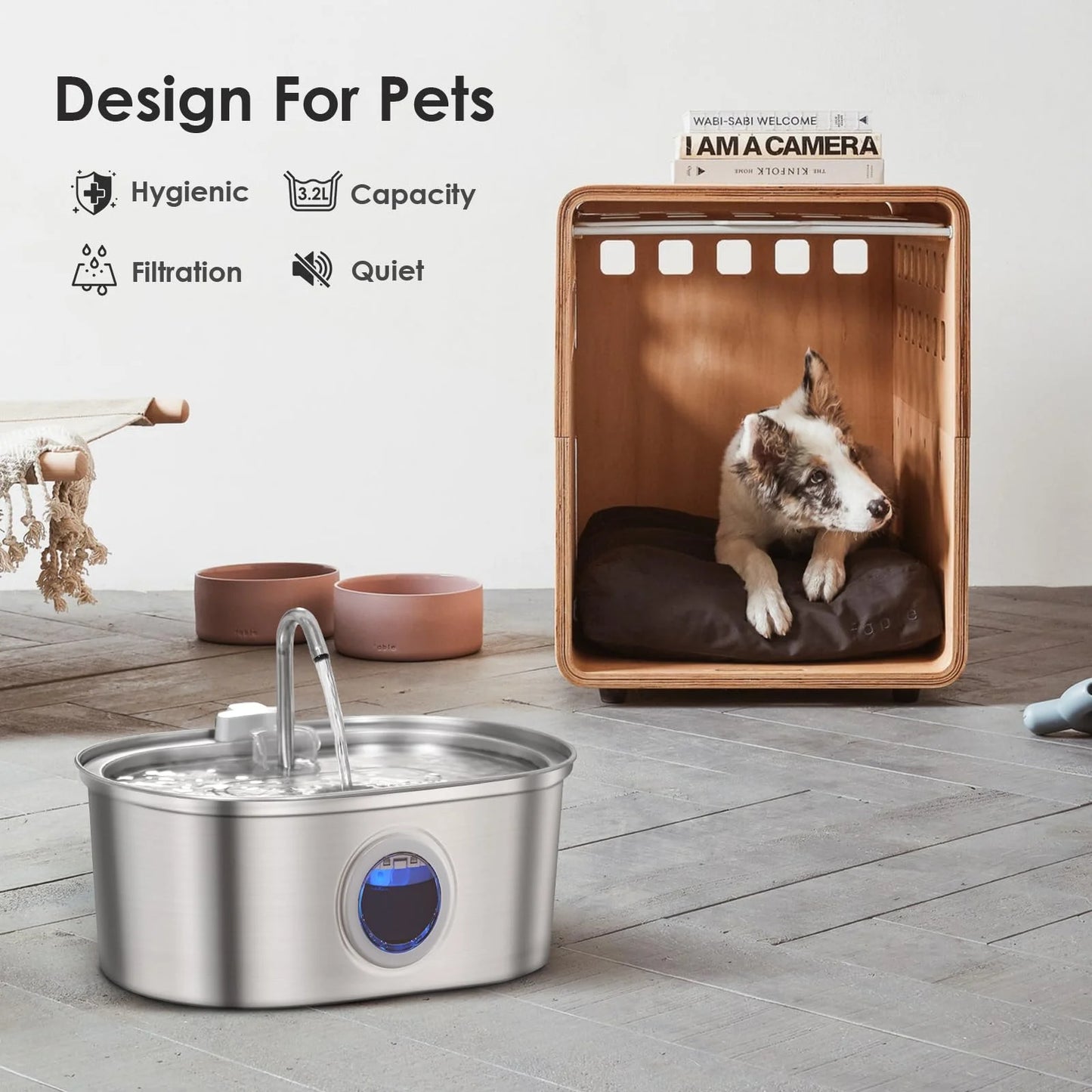 3.2L Stainless Steel Pet Water Fountain with Visible Water Level Window