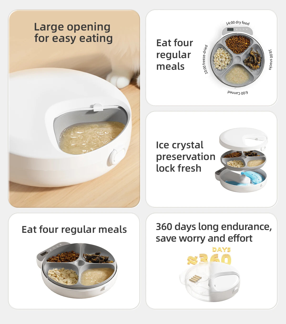 Automatic Four-Meal Pet Feeder for Wet & Dry Food