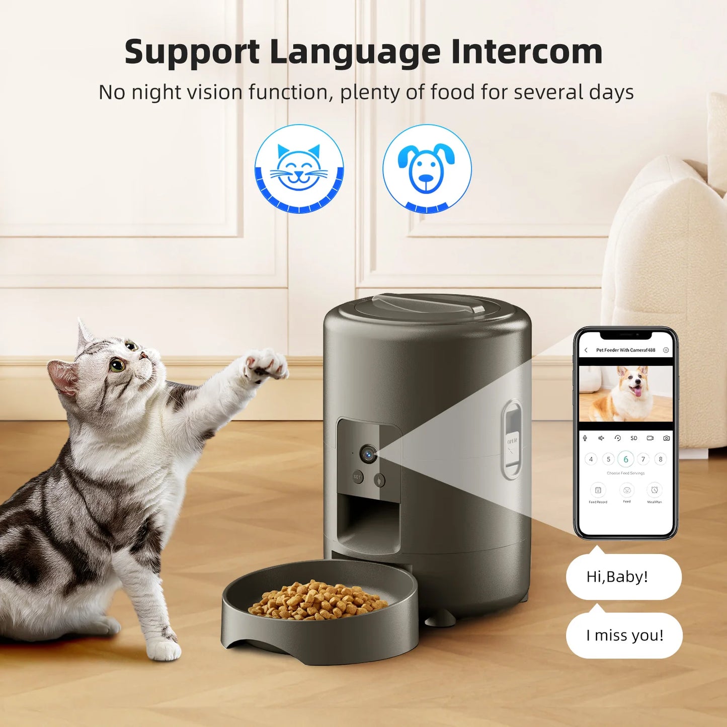 Distributeur automatique de nourriture pour chats 2 L avec vidéo, alimentation intelligente chronométrée et quantitative, gamelle pour chats, chiens et animaux de compagnie contrôlée par application