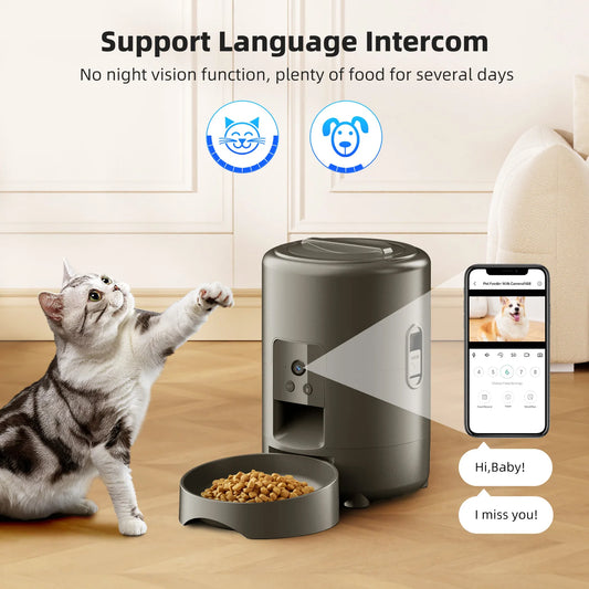 Distributeur automatique de nourriture pour chats 2 L avec vidéo, alimentation intelligente chronométrée et quantitative, gamelle pour chats, chiens et animaux de compagnie contrôlée par application