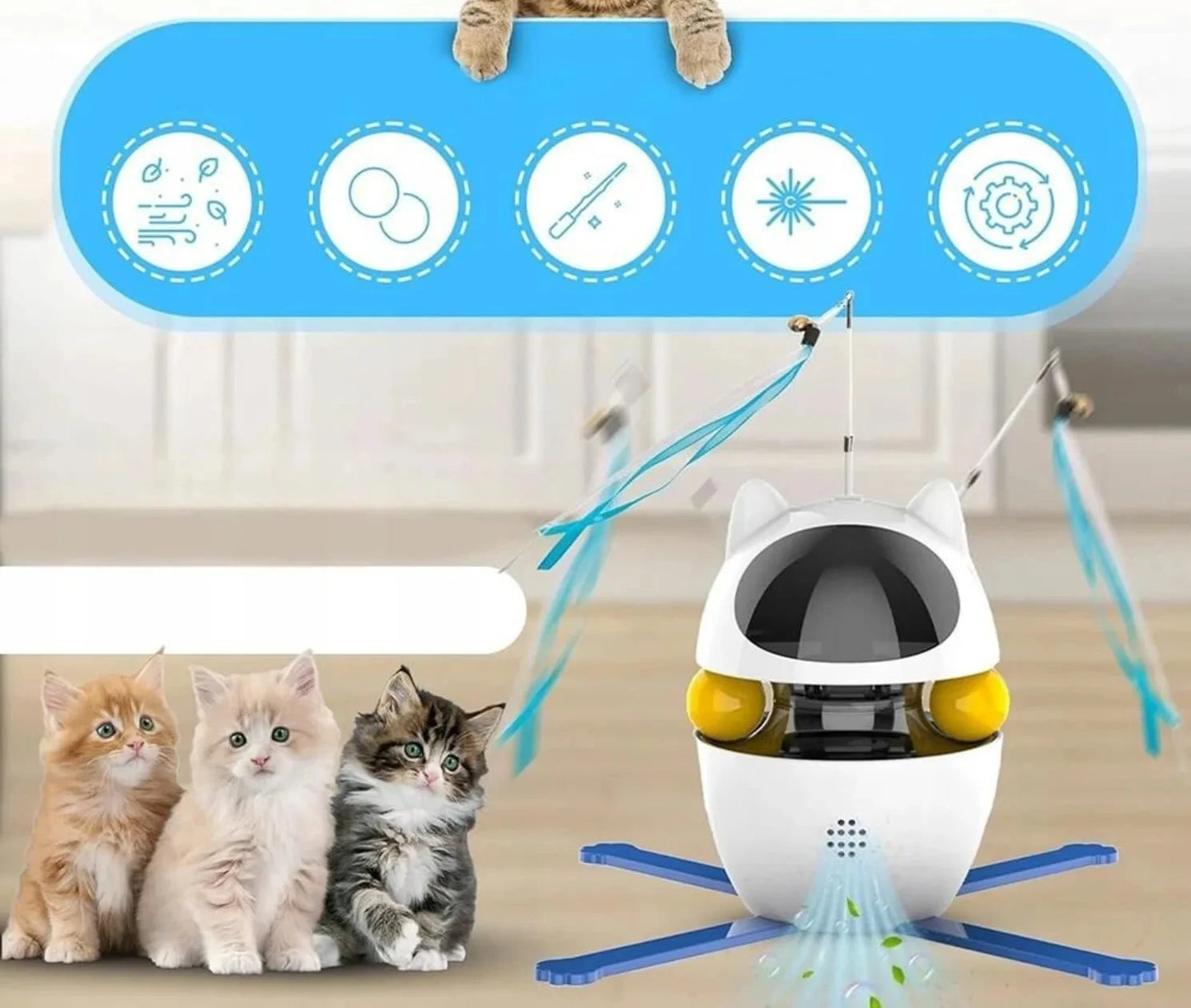Jouet interactif intelligent pour chats - Laser automatique et plumeau pour chats d'intérieur