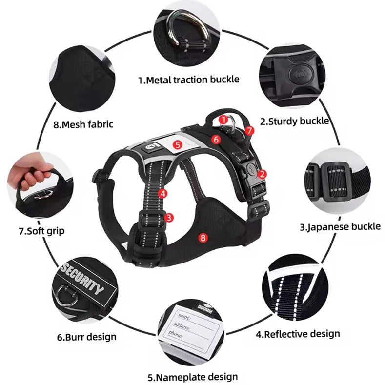 Reflective No-Pull Dog Vest Harness with Name Card