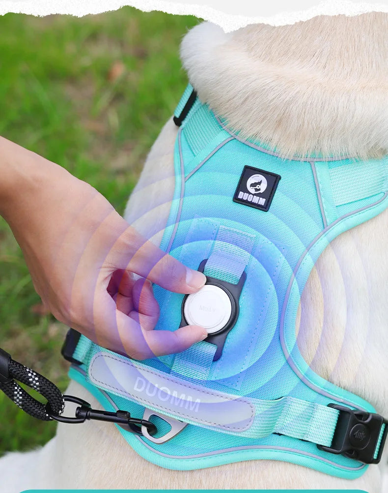 Tactical No-Pull Dog Harness with AirTag Holder – Reflective Vest for Medium & Large Dogs