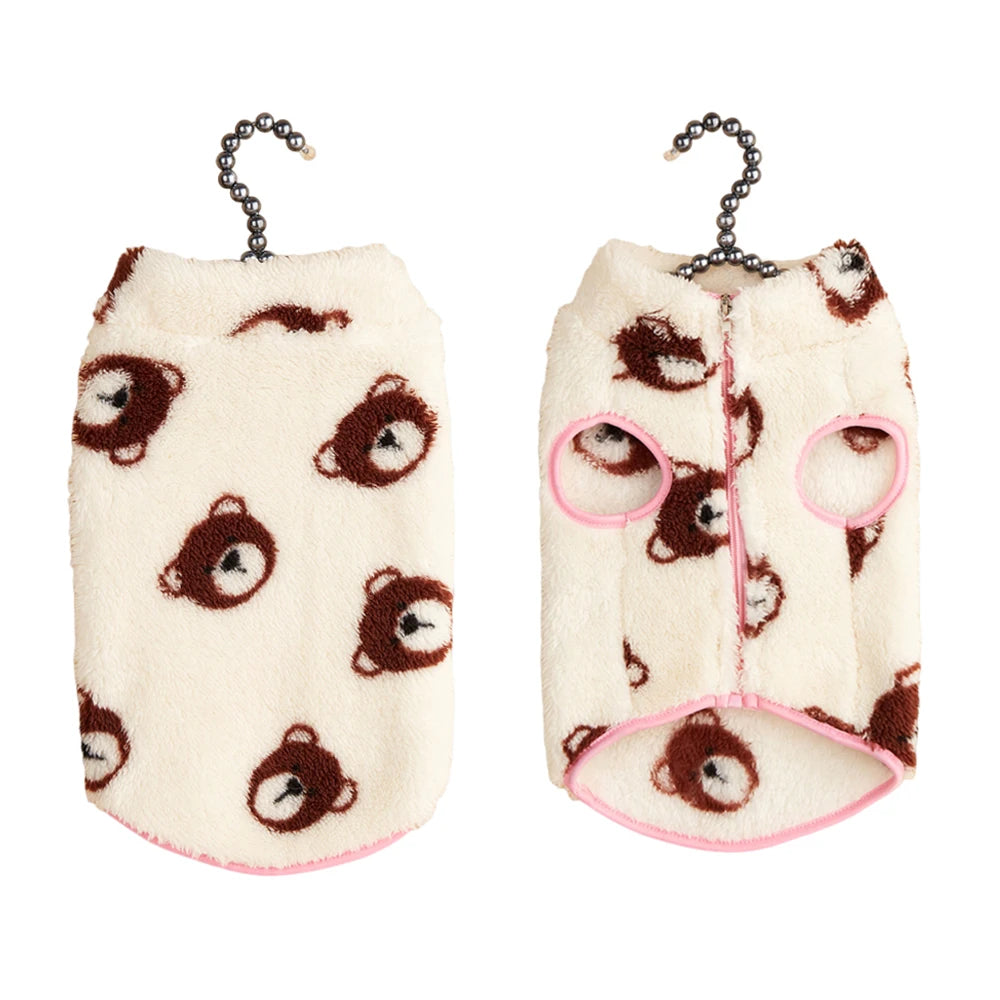 Cartoon Print Plush Vest for Small Dogs & Cats | Autumn Winter