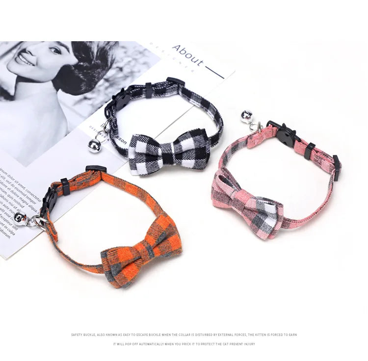 Collier pour chat sécurisé avec nœud papillon et clochette - Motif écossais