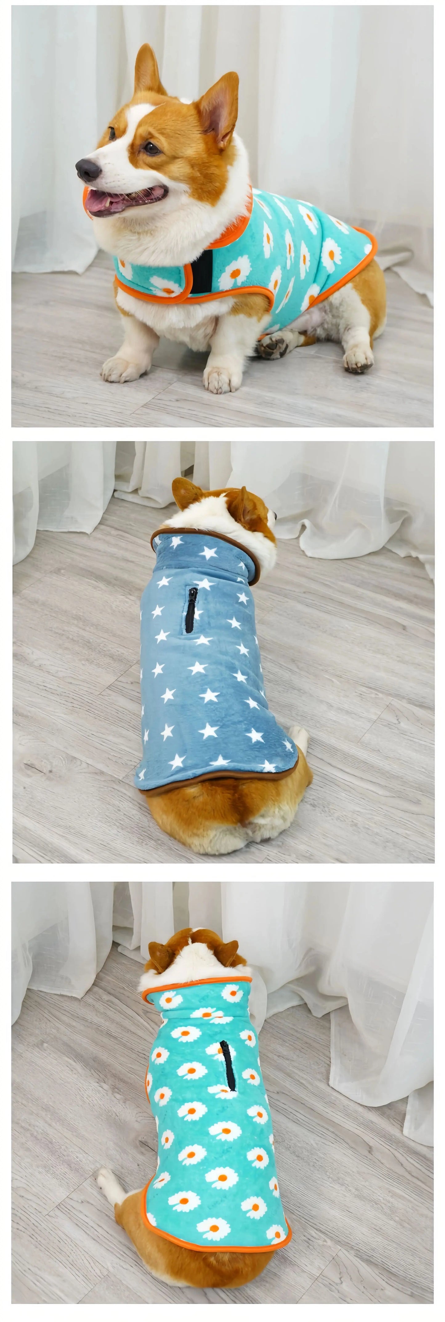 Manteau polaire à capuche pour chien avec trou pour laisse | Veste d'hiver chaude et ajustable pour chiens de petite à grande taille