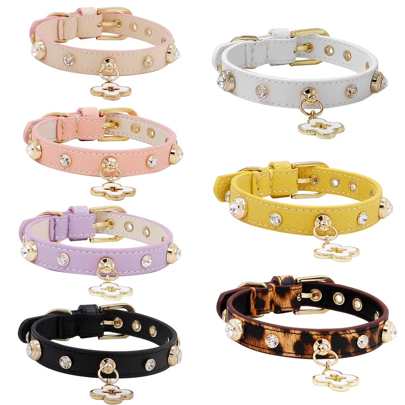 Rhinestone Genuine Leather Dog & Cat Collar