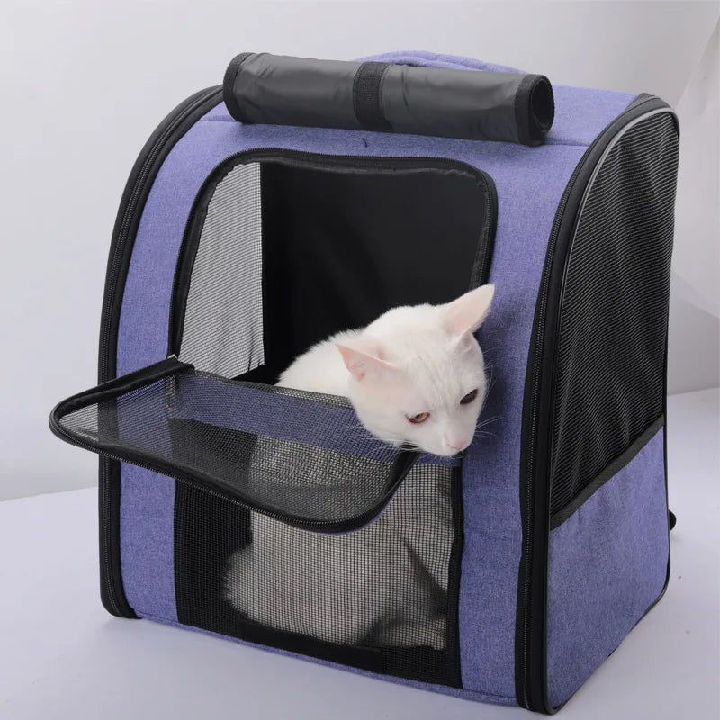 Foldable Breathable Pet Carrier Backpack – Shoulder Bag for Cats & Small Dogs