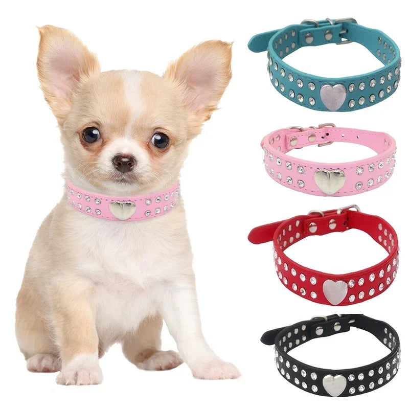 Rhinestone Heart Pet Collar
