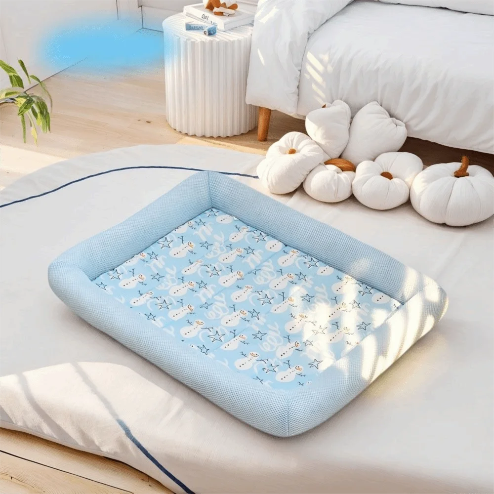 Square Cooling Pet Bed with Neck Support — Breathable, Waterproof & Anti-Slip for Dogs & Cats