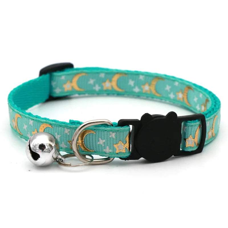 Reflective Moon and Star Safety Cat Collar with Breakaway Buckle