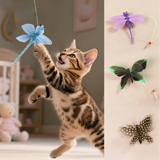 Hands-Free Butterfly Cat Wand Toy with Suction Cup & Bell