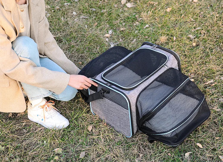 Foldable Expandable Pet Carrier Bag | Breathable Mesh Handheld Bag for Cats & Small Dogs