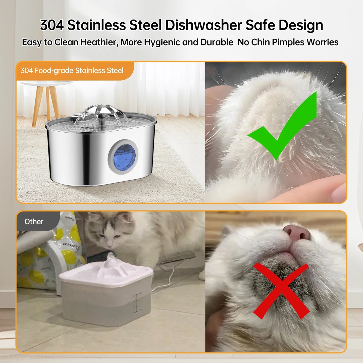 Automatic Cat Water Fountain Stainless Steel Pet Fountain Dog Water Dispenser With USB Electric Ultra-Quiet Pump Cat Supplies