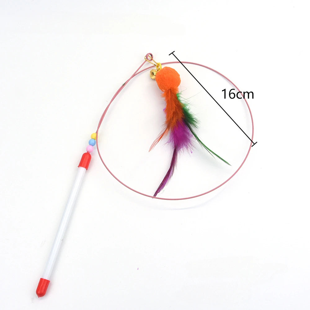 Interactive Feather Wand Cat Toy - Wire Teaser Stick for Kittens