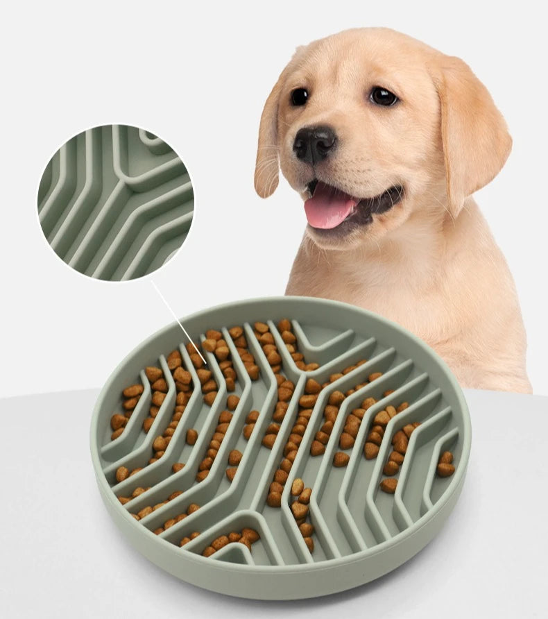 Silicone Slow Feeder Bowl with Non-Slip Mat for Dogs & Cats