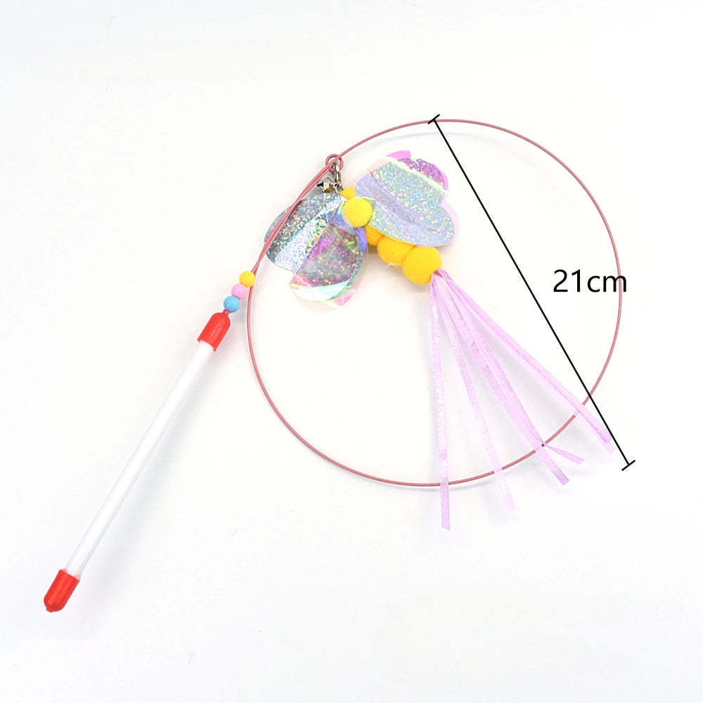 Interactive Feather Wand Cat Toy - Wire Teaser Stick for Kittens