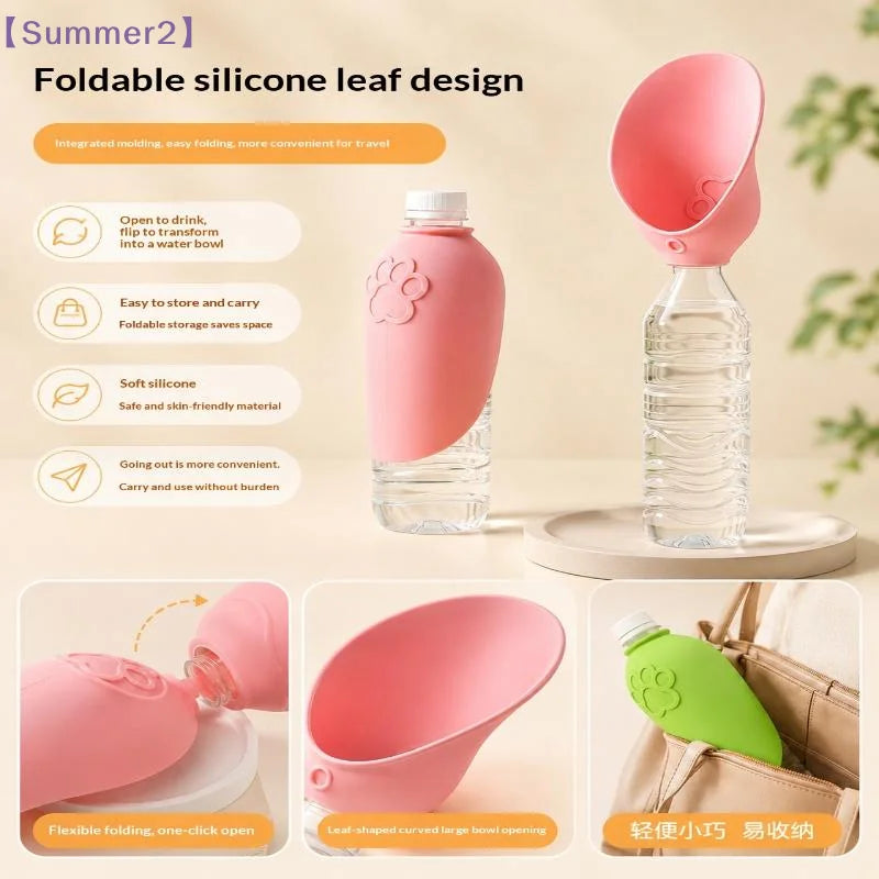 Silicone Pet Travel Water Bottle with Foldable Drinking Bowl – Leakproof, for Dogs & Cats
