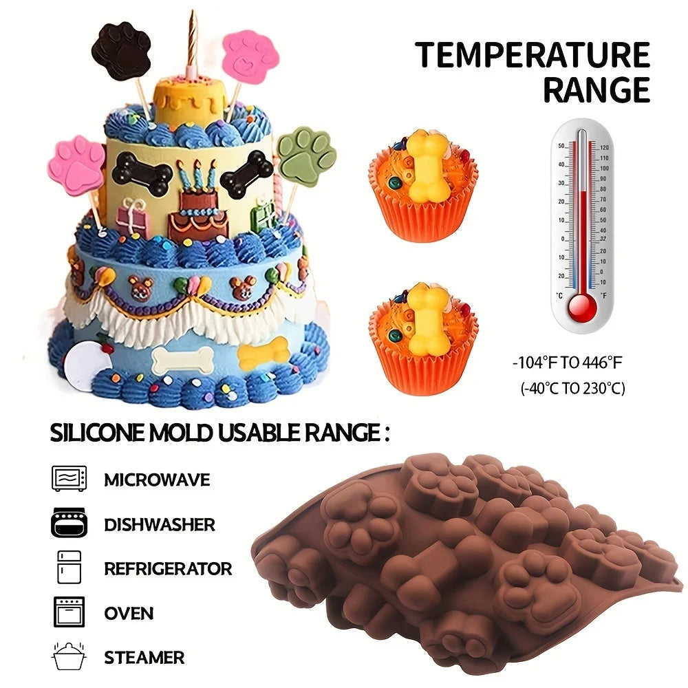 Moule en silicone pour friandises pour animaux – 14 grilles en forme d'os de chien et de patte de chat pour des friandises faites maison