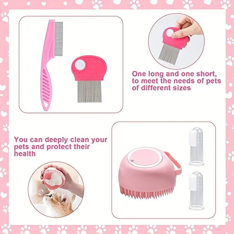 8-Piece Pet Grooming Kit — Self-Cleaning Brush, Nail Clippers, Flea Comb & Bath Brush for Cats & Dogs