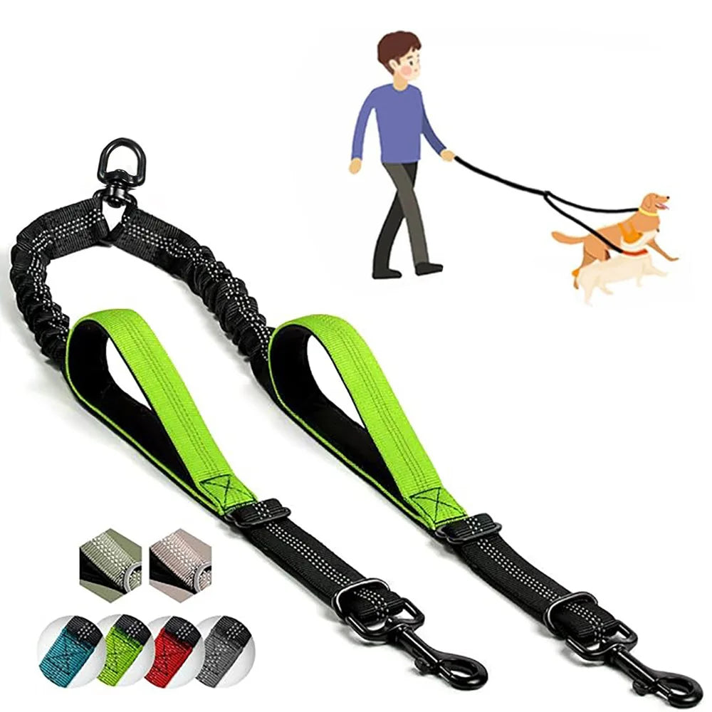 Double Dog Leash with Elastic Shock Absorber