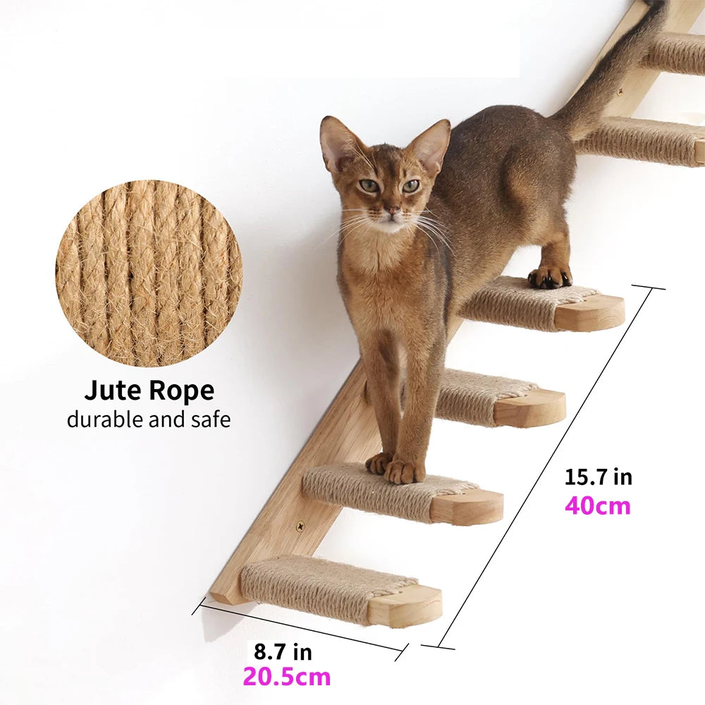 Wall-Mounted Wooden Cat Climbing Steps with Sisal