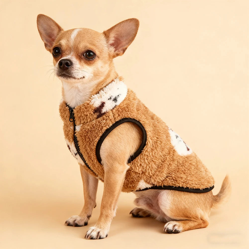 Cartoon Print Plush Vest for Small Dogs & Cats | Autumn Winter