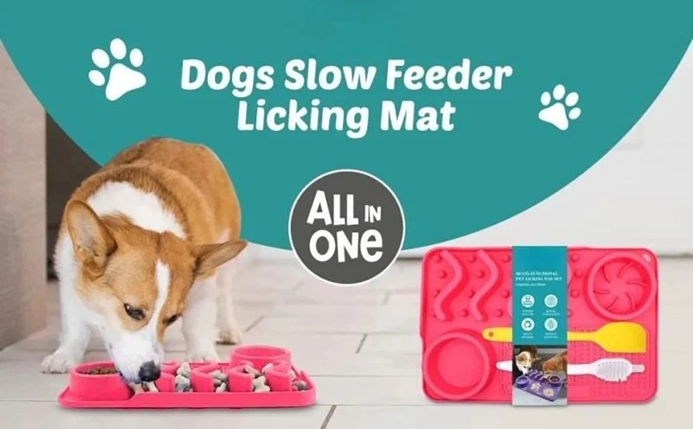 Slow Feeder Mat with Aluminium Bowl — Non-Toxic Silicone Anxiety & Boredom Relief for Dogs & Cats