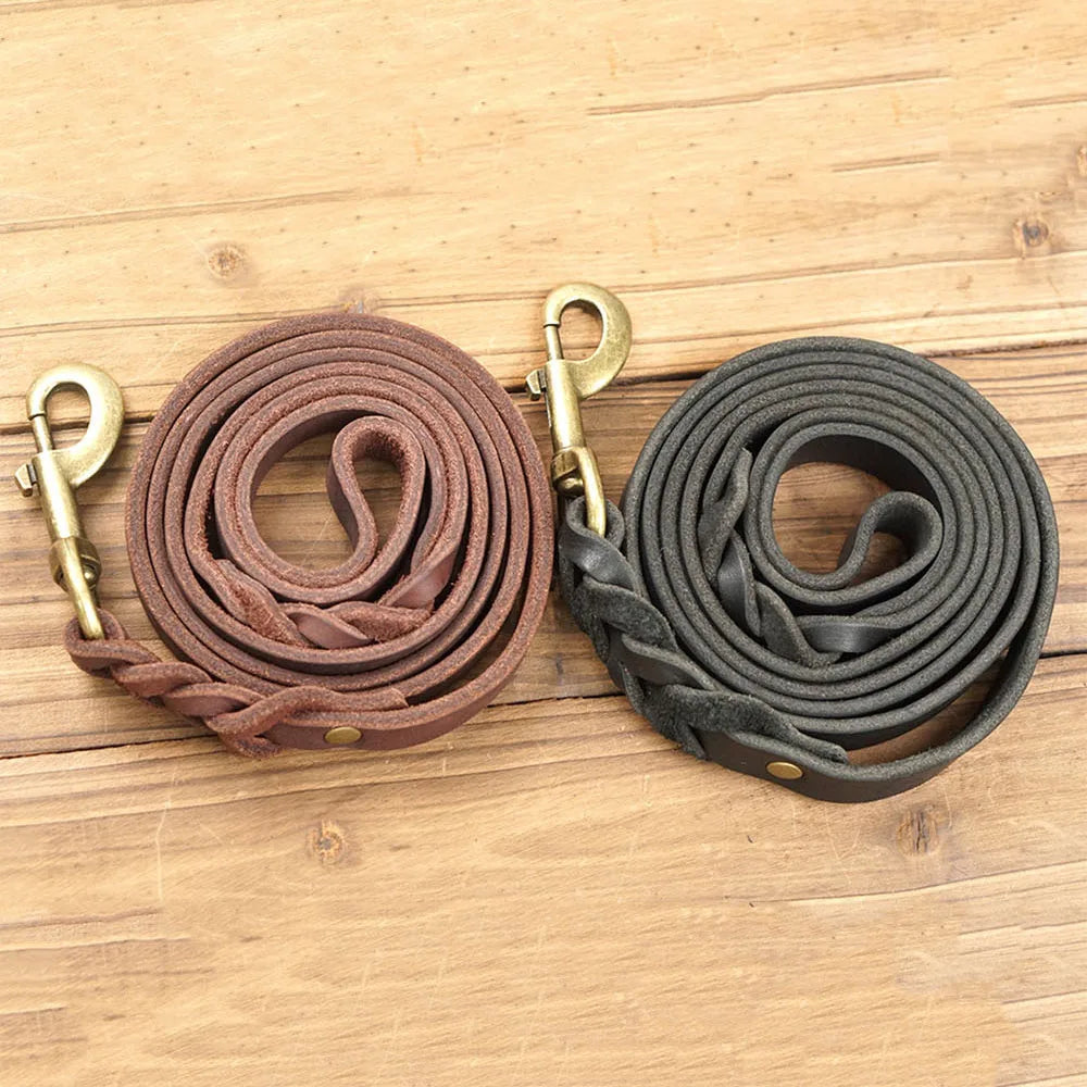 Soft Braided Real Leather Dog Lead – For Walking & Training Small, Medium & Large Dogs