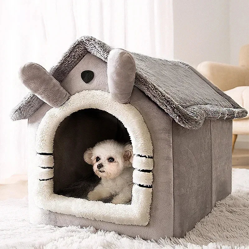 Foldable Plush Pet House for Cats & Small Dogs