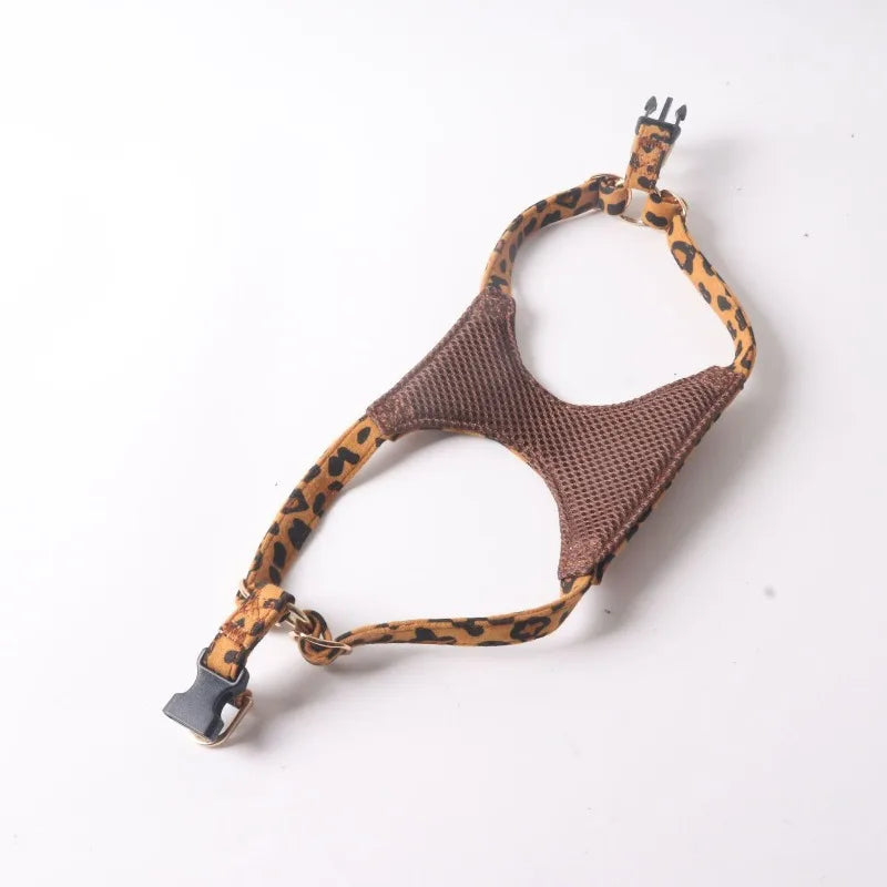 Leopard Print Dog Harness & Lead Set – Padded Vest for Small Dogs