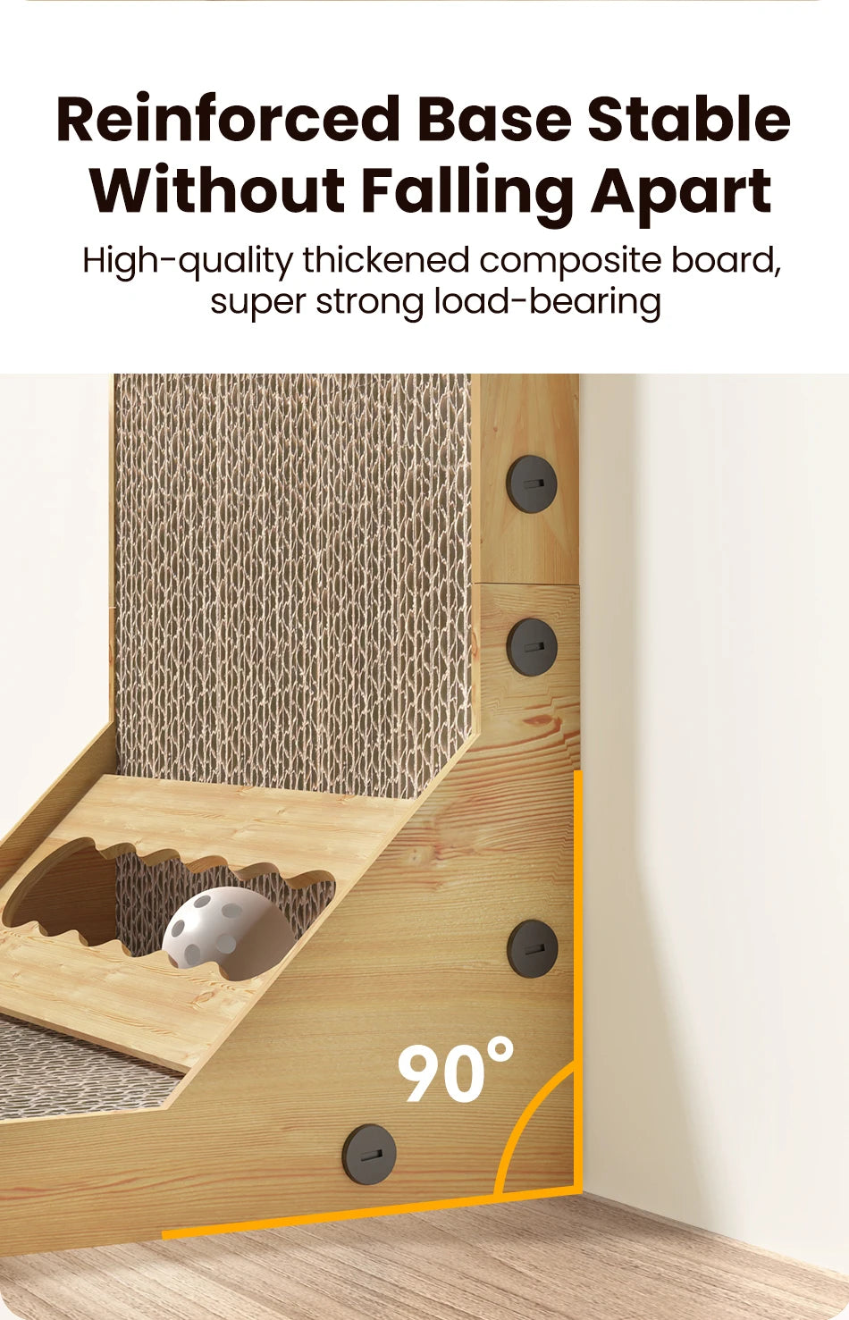 L-Shaped Cat Scratcher with Trackball Toy & Furniture Protector