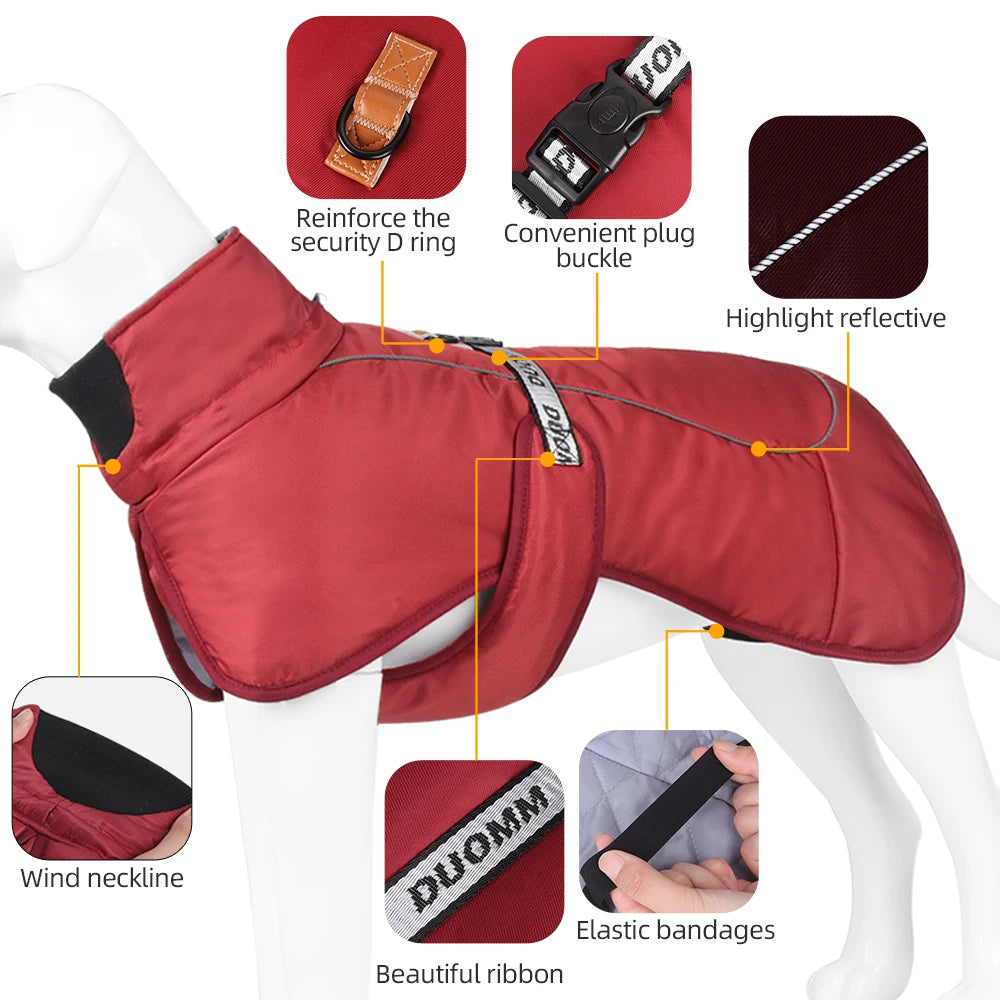 Waterproof Dog Winter Coat with Built-In Harness — Reflective Windproof Turtleneck Jacket