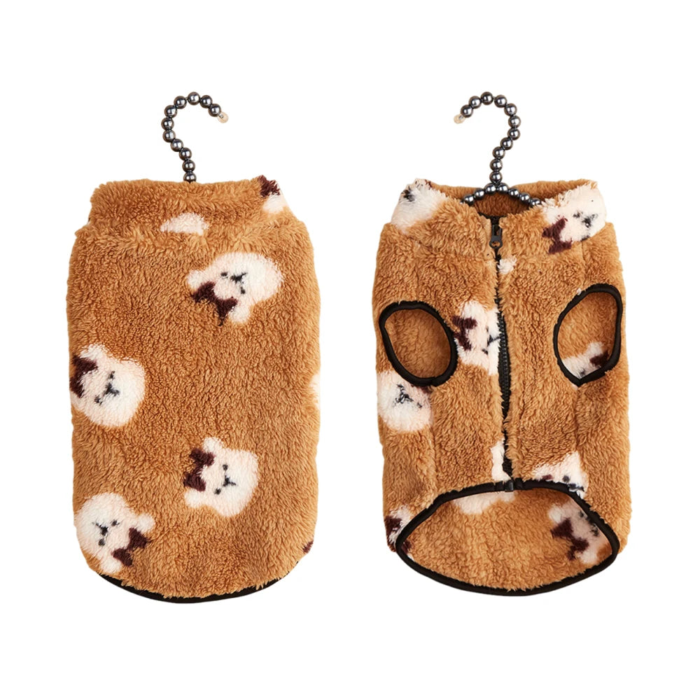 Cartoon Print Plush Vest for Small Dogs & Cats | Autumn Winter