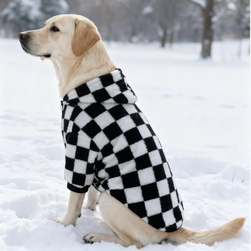 Sweat à capuche et manteau d'hiver en polaire motif échiquier pour chiens — Races moyennes à grandes