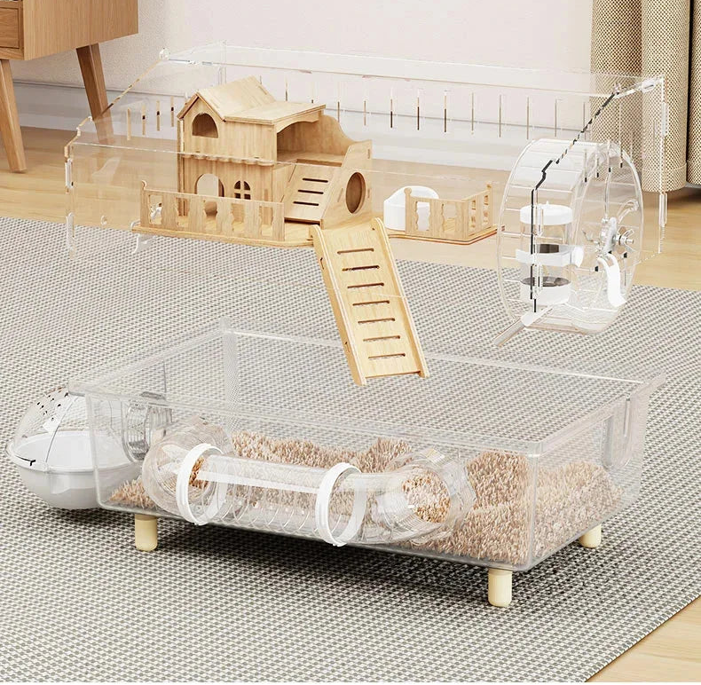 Large Transparent Hamster Cage – Luxury Villa Habitat Full Set for Small Rodents