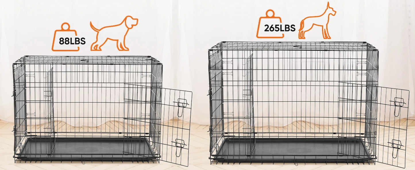 Folding Metal Wire Dog Crate with Leak-Proof Tray | Double Door